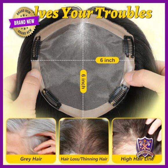 14 Inch Human Hair Topper for Thinning Hair 6x6 Swiss Lace Base 4 Clips main image 6
